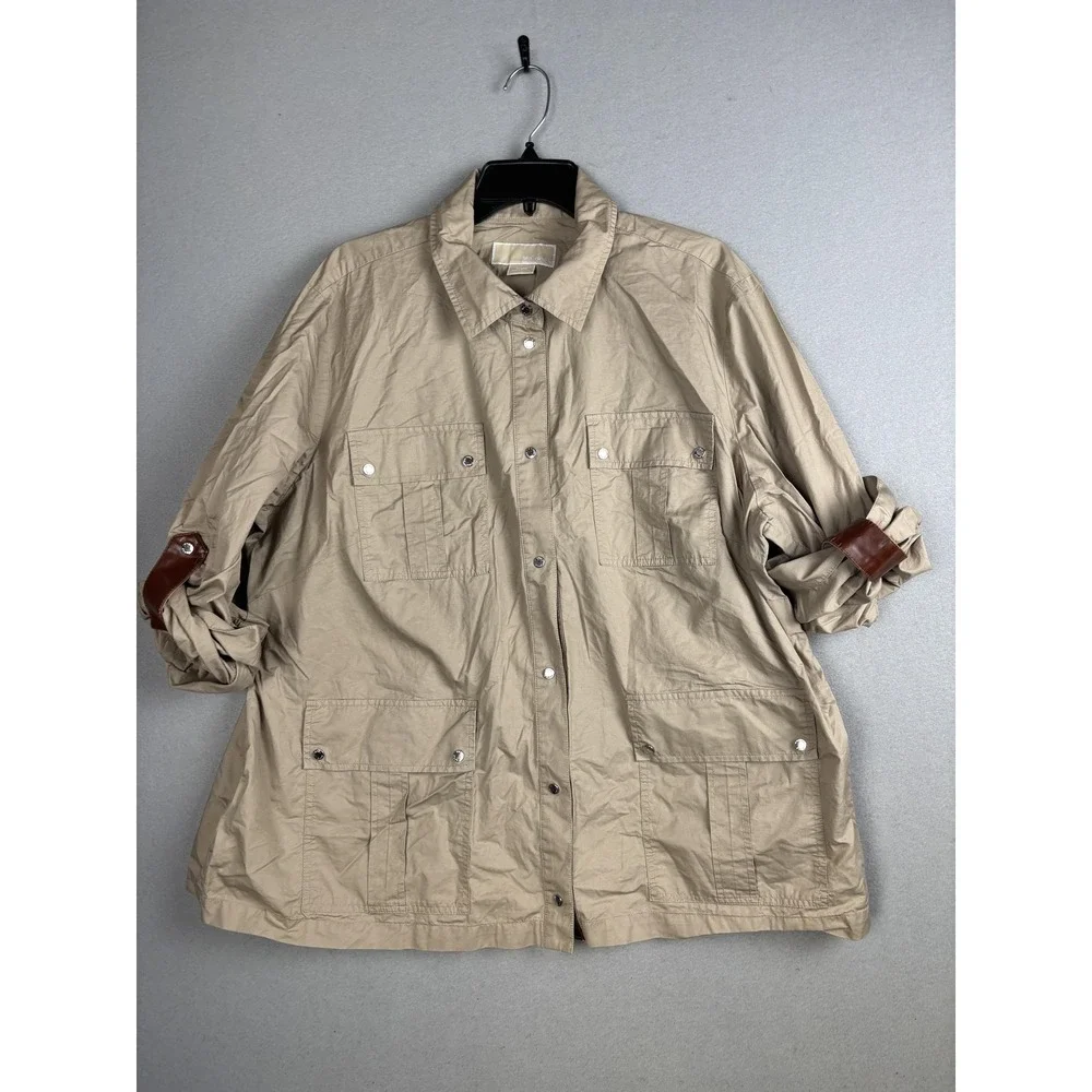 Michael Michael Kors Jacket Womens 22W Khaki Utility Safari Cotton